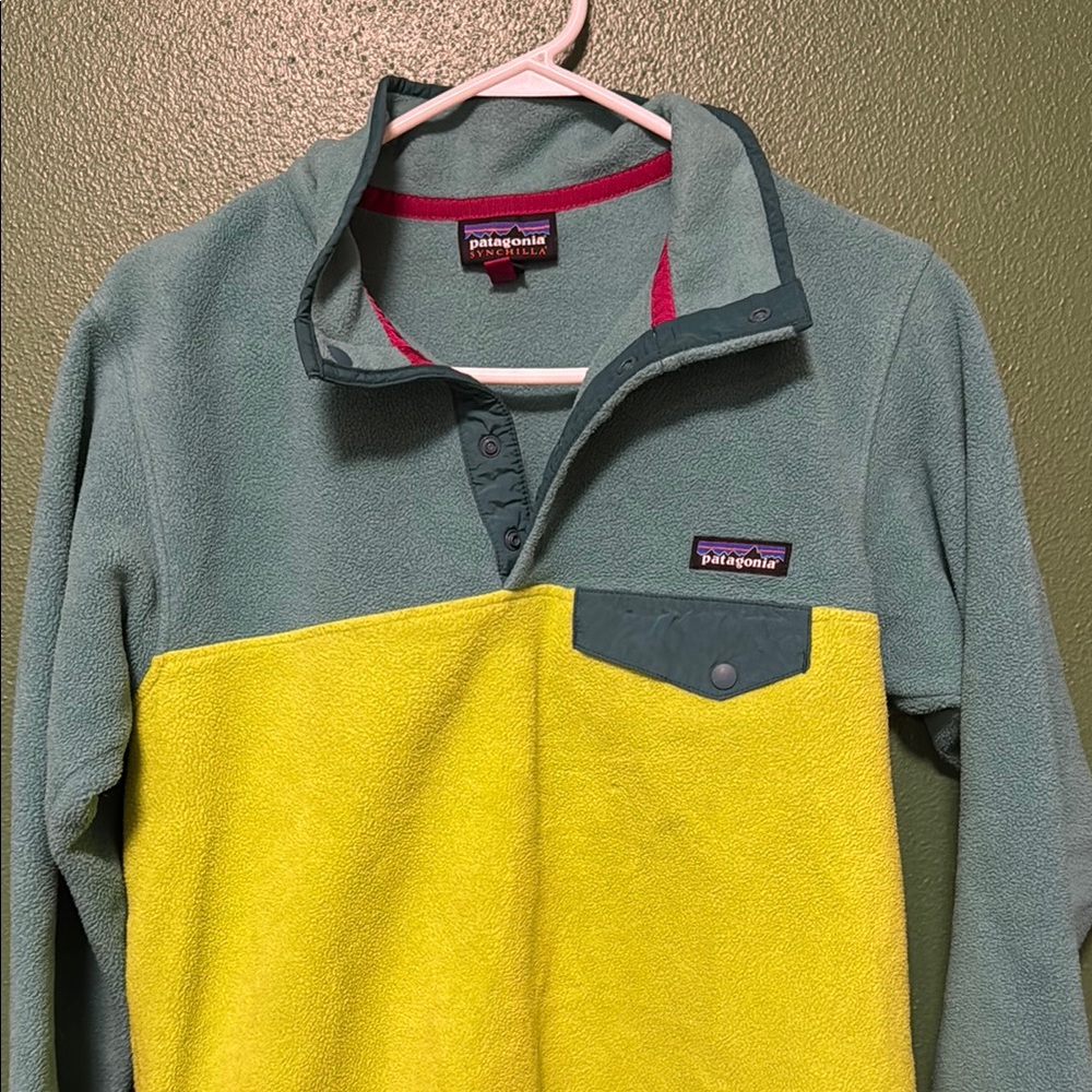 Patagonia Men's Two-Tone Fleece Sweater - Green and Yellow
